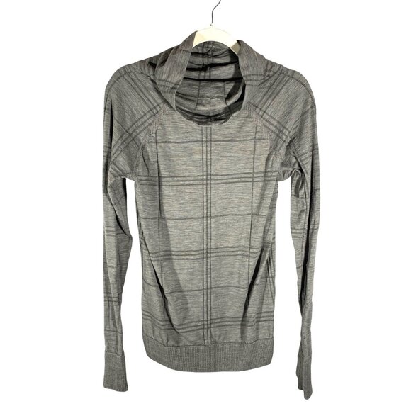 Athleta Remarkawool Cowl Neck Top base layer XL Gray Plaid outdoor active - Picture 3 of 9